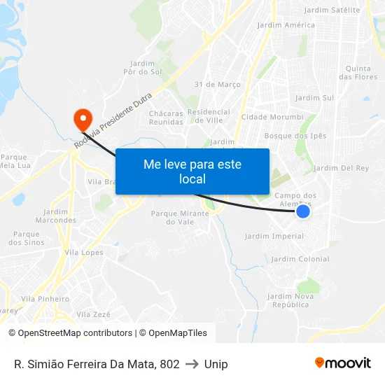 R. Simião Ferreira Da Mata, 802 to Unip map