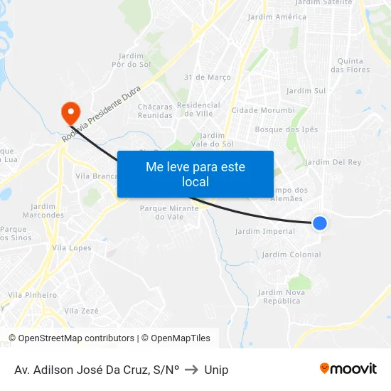 Av. Adilson José Da Cruz, S/Nº to Unip map