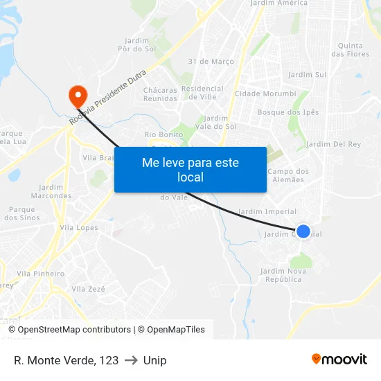 R. Monte Verde, 123 to Unip map