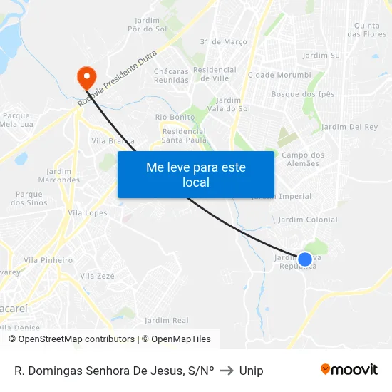 R. Domingas Senhora De Jesus, S/Nº to Unip map