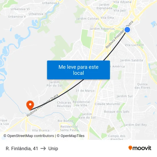 R. Finlândia, 41 to Unip map