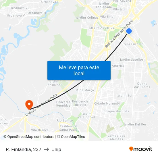 R. Finlândia, 237 to Unip map