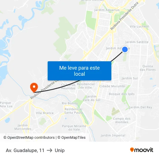 Av. Guadalupe, 11 to Unip map