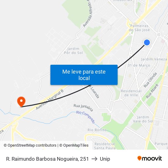 R. Raimundo Barbosa Nogueira, 251 to Unip map
