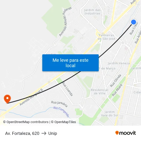 Av. Fortaleza, 620 to Unip map