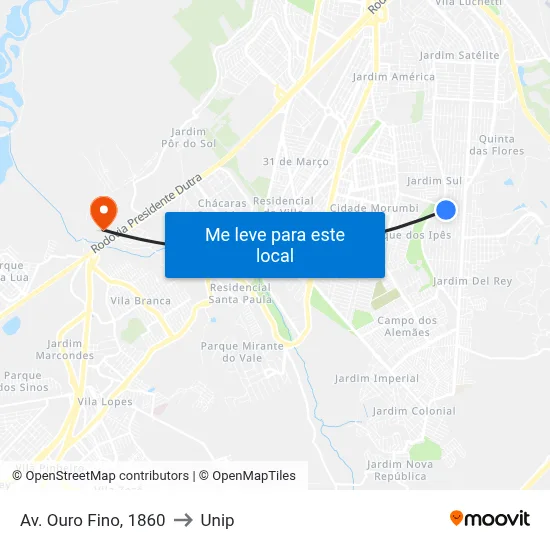 Av. Ouro Fino, 1860 to Unip map