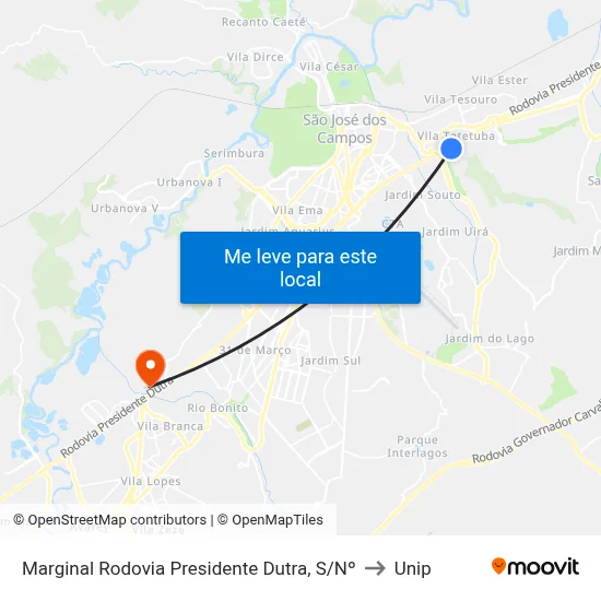 Marginal Rodovia Presidente Dutra, S/Nº to Unip map