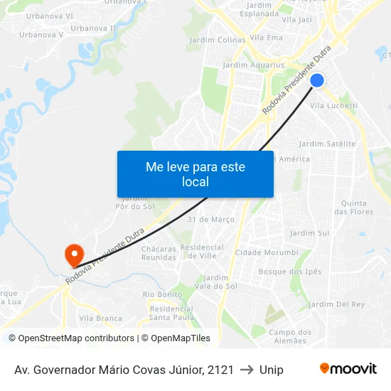 Av. Governador Mário Covas Júnior, 2121 to Unip map