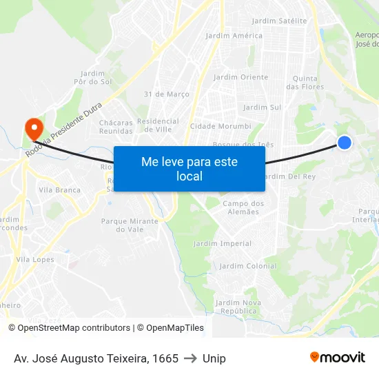 Av. José Augusto Teixeira, 1665 to Unip map