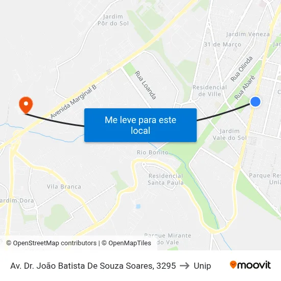 Av. Dr. João Batista De Souza Soares, 3295 to Unip map