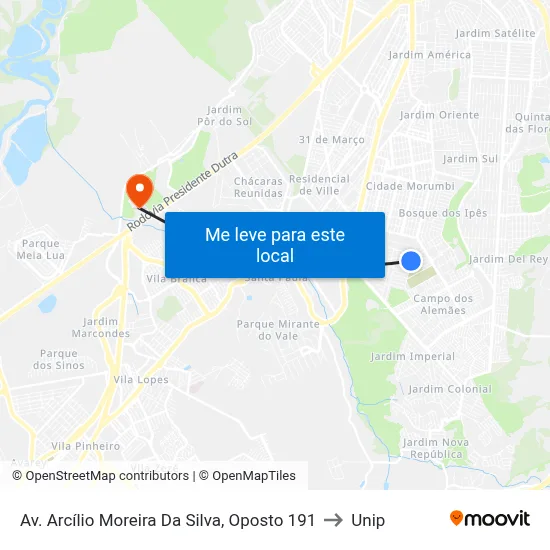 Av. Arcílio Moreira Da Silva, Oposto 191 to Unip map