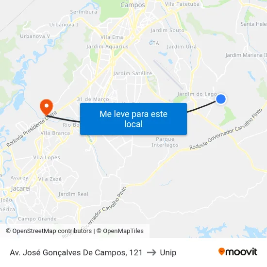 Av. José Gonçalves De Campos, 121 to Unip map