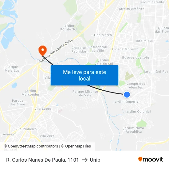 R. Carlos Nunes De Paula, 1101 to Unip map