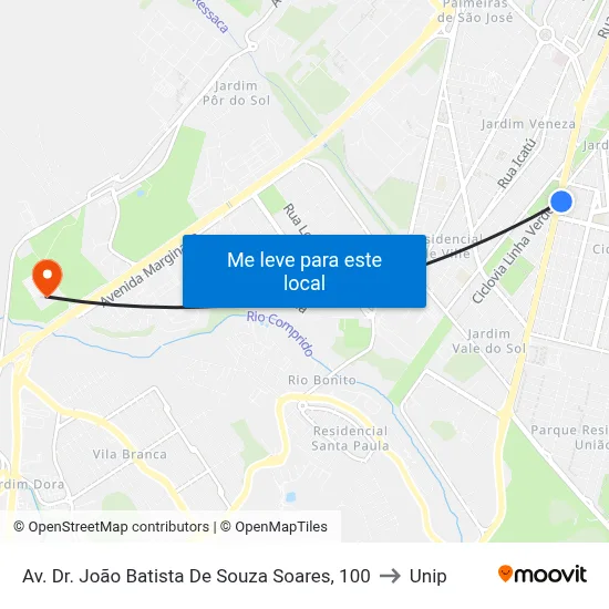 Av. Dr. João Batista De Souza Soares, 100 to Unip map
