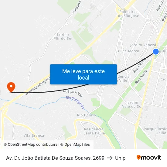 Av. Dr. João Batista De Souza Soares, 2699 to Unip map
