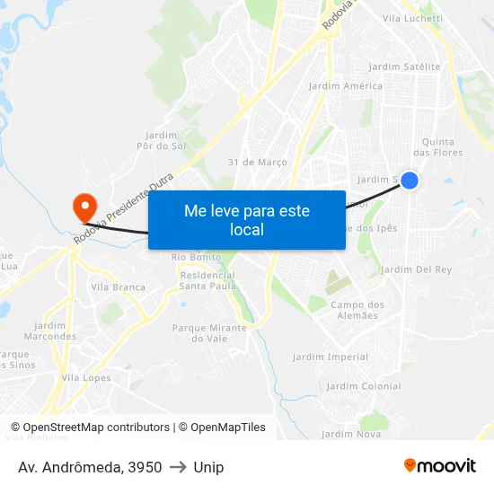 Av. Andrômeda, 3950 to Unip map
