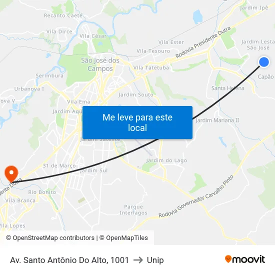 Av. Santo Antônio Do Alto, 1001 to Unip map
