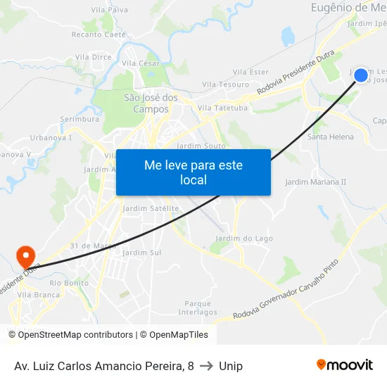 Av. Luiz Carlos Amancio Pereira, 8 to Unip map