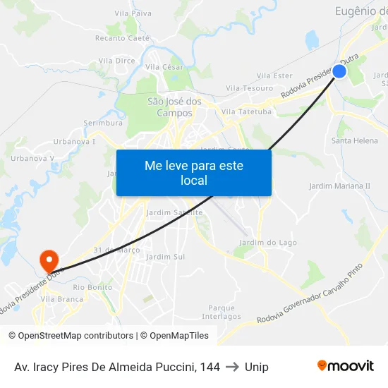 Av. Iracy Pires De Almeida Puccini, 144 to Unip map