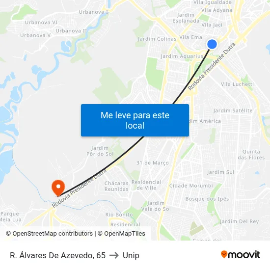 R. Álvares De Azevedo, 65 to Unip map