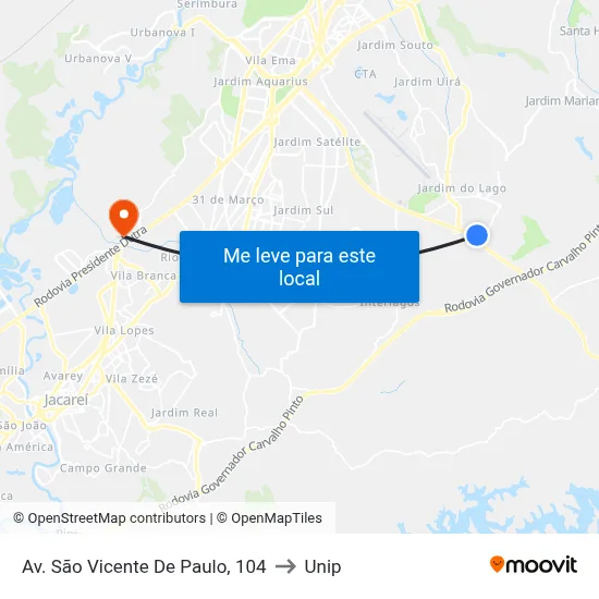 Av. São Vicente De Paulo, 104 to Unip map