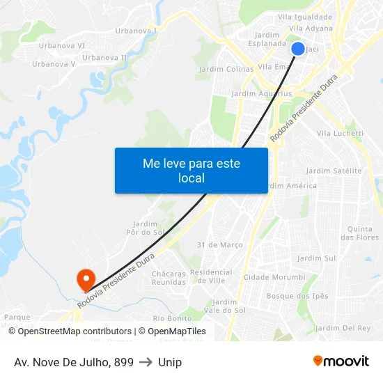 Av. Nove De Julho, 899 to Unip map