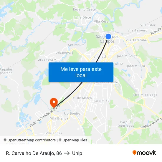 R. Carvalho De Araújo, 86 to Unip map