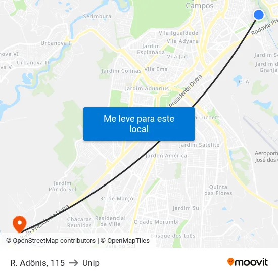 R. Adônis, 115 to Unip map