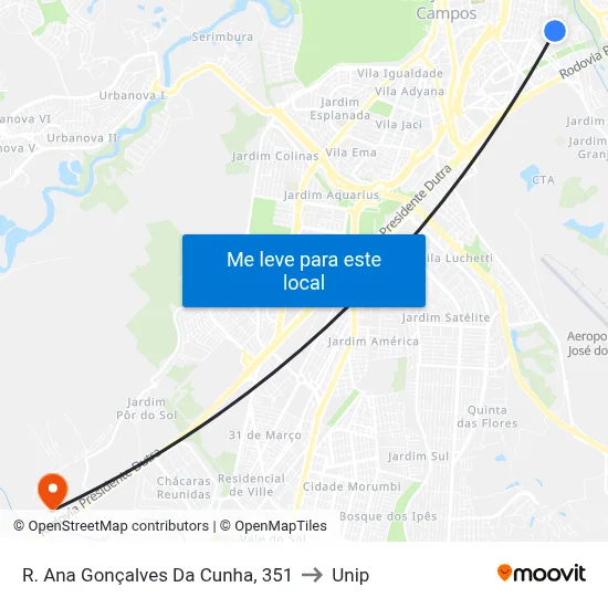 R. Ana Gonçalves Da Cunha, 351 to Unip map