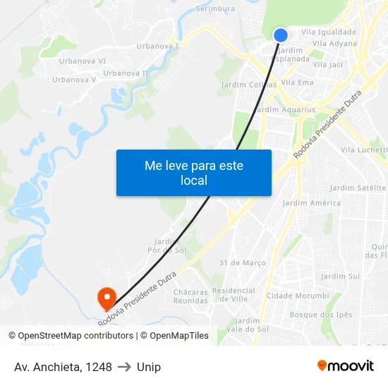 Av. Anchieta, 1248 to Unip map