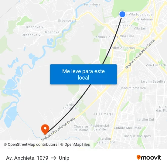 Av. Anchieta, 1079 to Unip map
