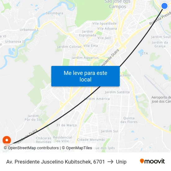 Av. Presidente Juscelino Kubitschek, 6701 to Unip map