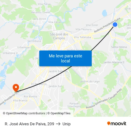 R. José Alves De Paiva, 209 to Unip map