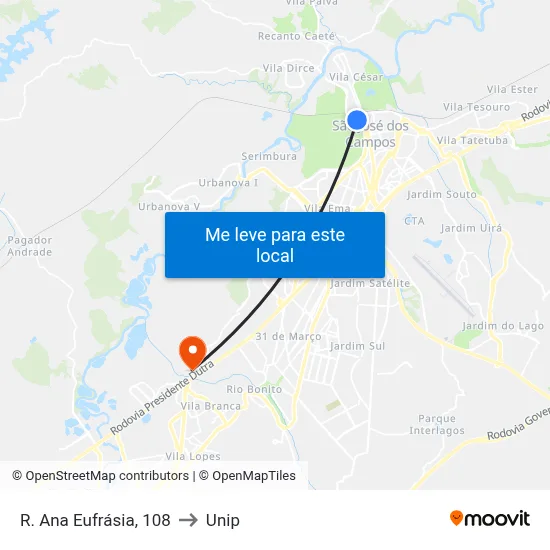 R. Ana Eufrásia, 108 to Unip map