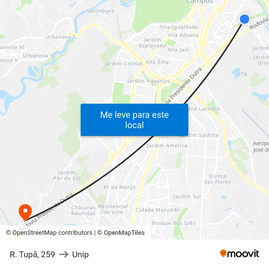 R. Tupã, 259 to Unip map