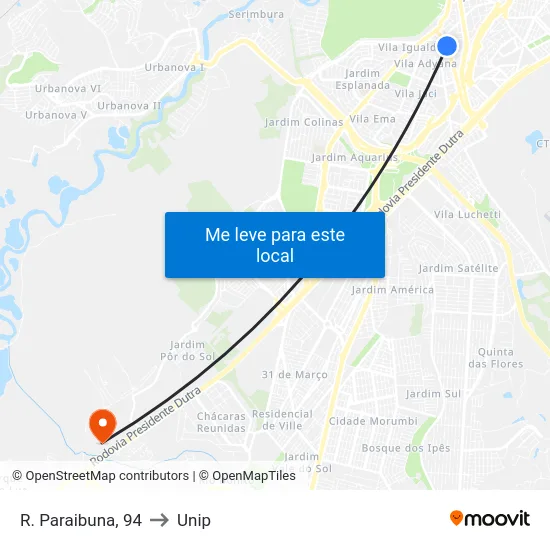 R. Paraibuna, 94 to Unip map