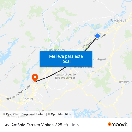 Av. Antônio Ferreira Vinhas, 325 to Unip map
