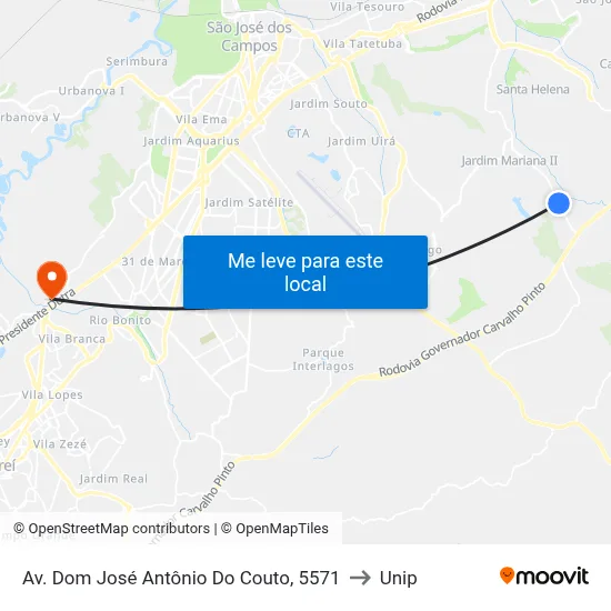 Av. Dom José Antônio Do Couto, 5571 to Unip map