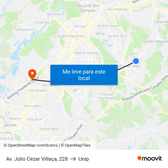 Av. Júlio Cézar Villaça, 228 to Unip map