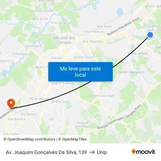 Av. Joaquim Gonçalves Da Silva, 139 to Unip map