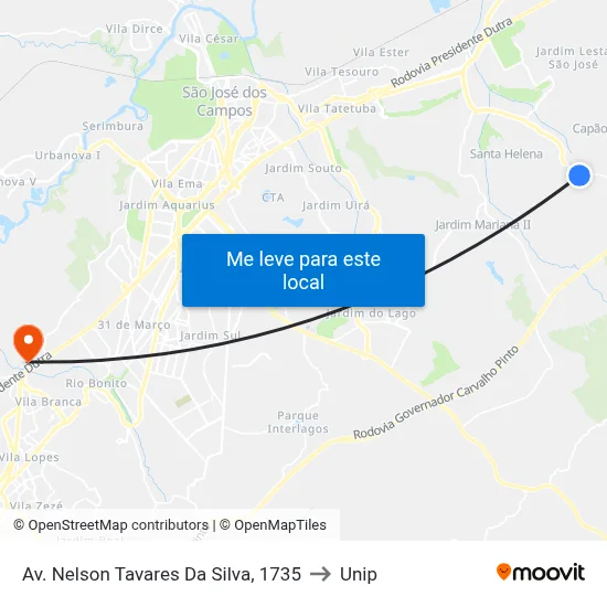 Av. Nelson Tavares Da Silva, 1735 to Unip map
