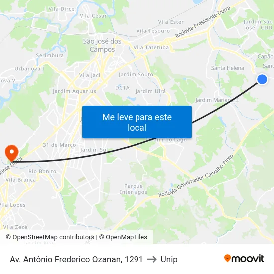 Av. Antônio Frederico Ozanan, 1291 to Unip map