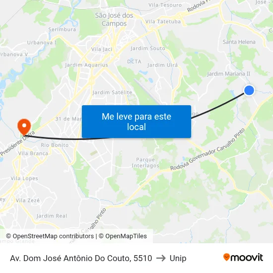 Av. Dom José Antônio Do Couto, 5510 to Unip map