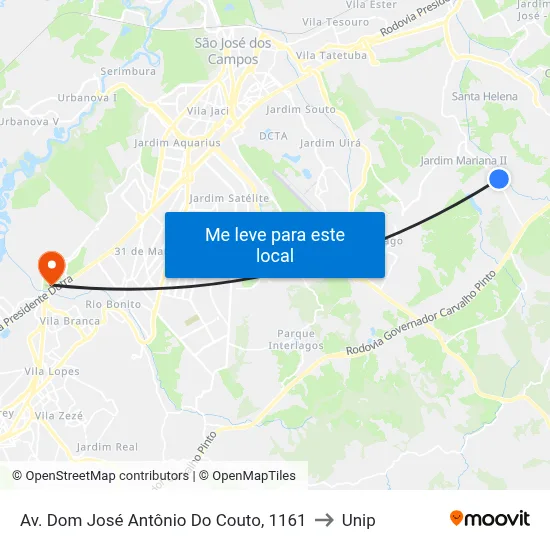 Av. Dom José Antônio Do Couto, 1161 to Unip map
