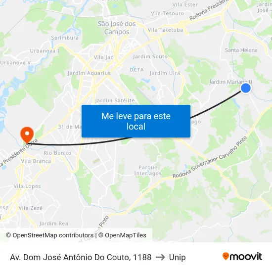 Av. Dom José Antônio Do Couto, 1188 to Unip map