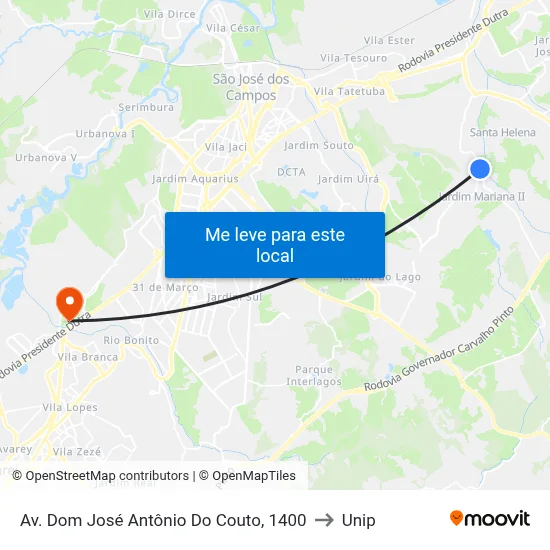 Av. Dom José Antônio Do Couto, 1400 to Unip map