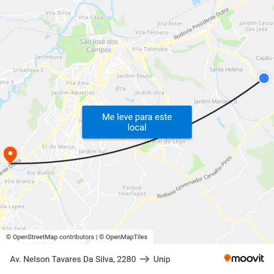 Av. Nelson Tavares Da Silva, 2280 to Unip map