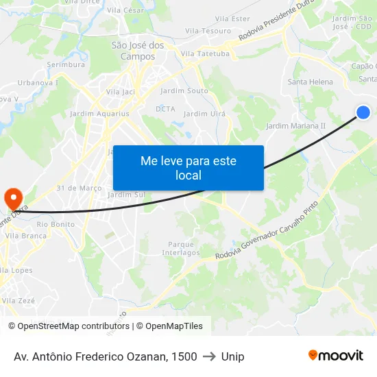 Av. Antônio Frederico Ozanan, 1500 to Unip map