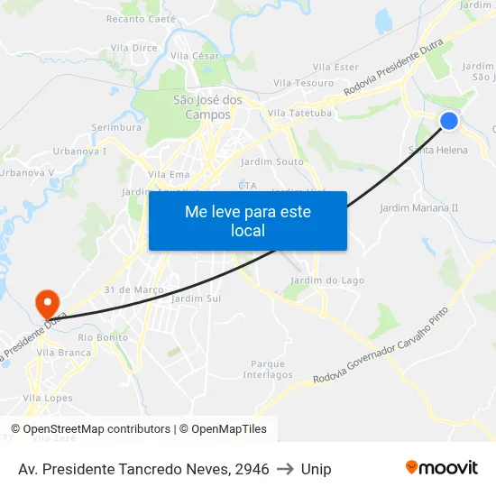 Av. Presidente Tancredo Neves, 2946 to Unip map