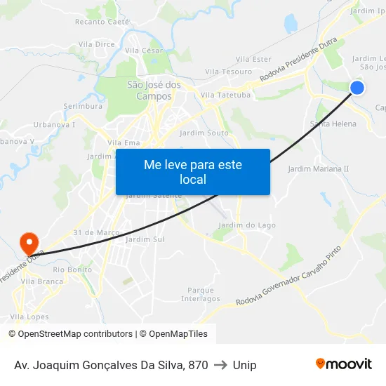 Av. Joaquim Gonçalves Da Silva, 870 to Unip map